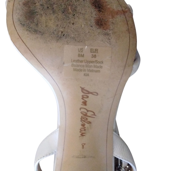 Sam Edelman + Anthropologie Kia Round Block Heels Cream Leather Sandal Heel Sz 8 - Picture 10 of 12